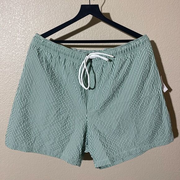 GAP Green and White Striped Men's Swim Board Shorts - Picture 1 of 7